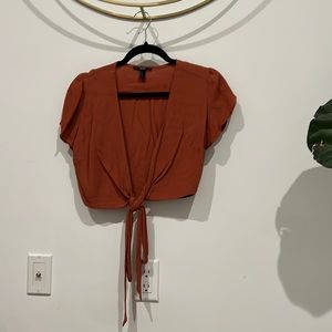 Burnt orange tie front crop top